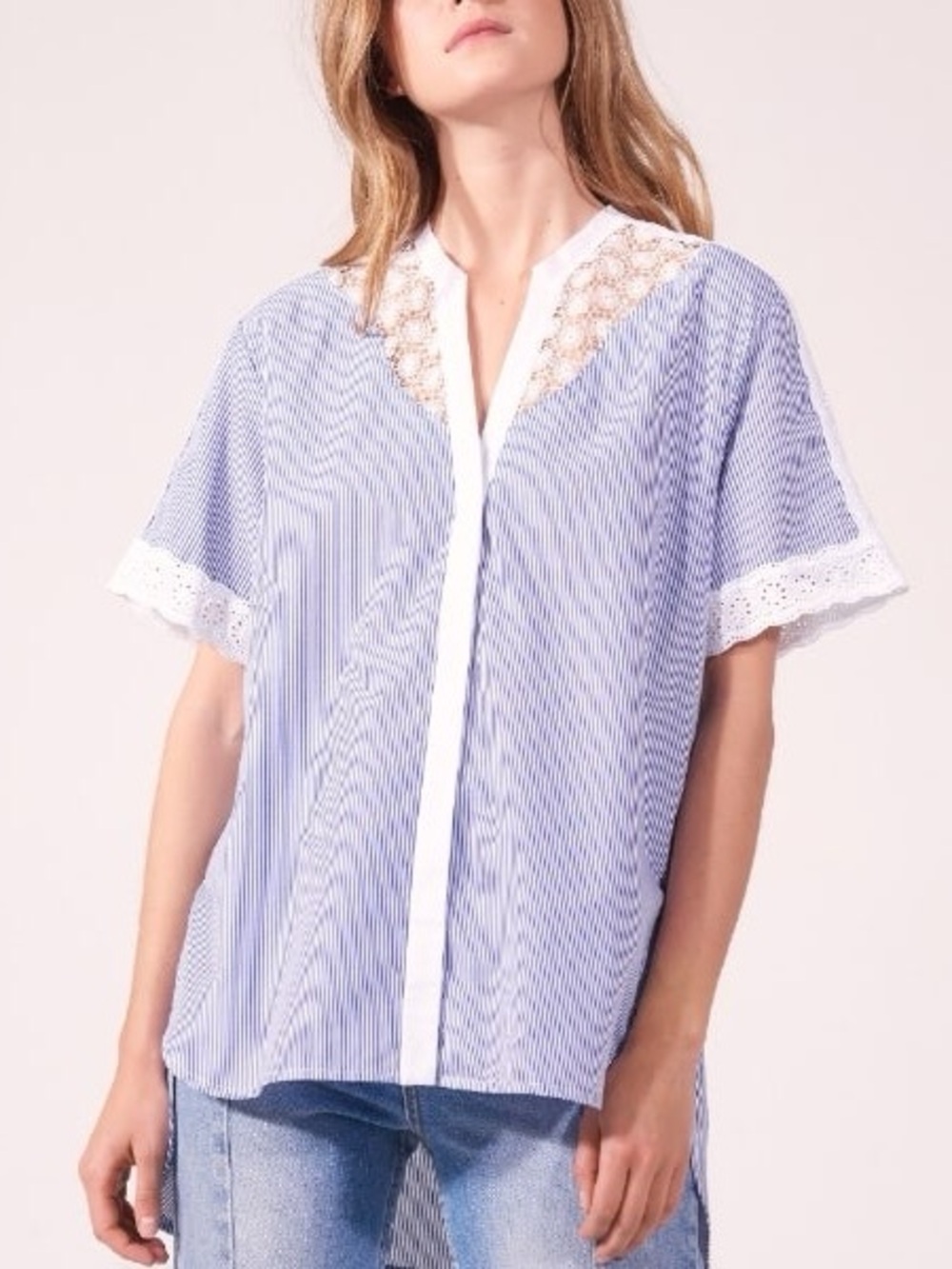 Sandro Striped Shirt with Lace Inlet